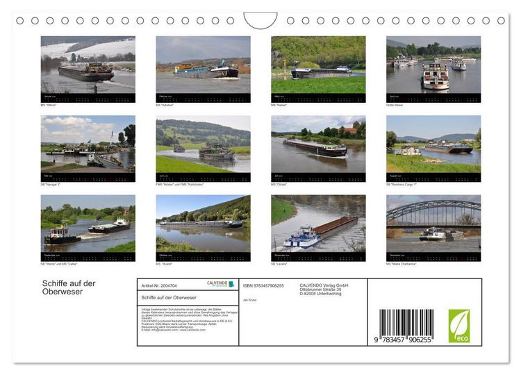 Produktbild: Schiffe auf der Oberweser (Wandkalender 2026 DIN A4 quer), CALVENDO Monatskalender