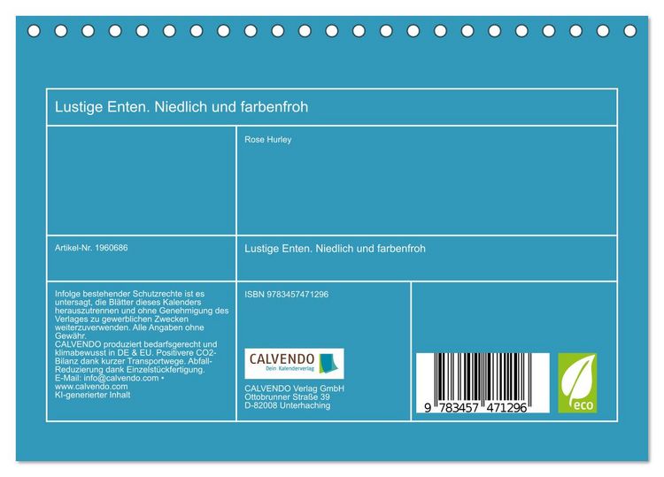 Produktbild: Lustige Enten. Niedlich und farbenfroh (Tischkalender 2026 DIN A5 quer), CALVENDO Monatskalender