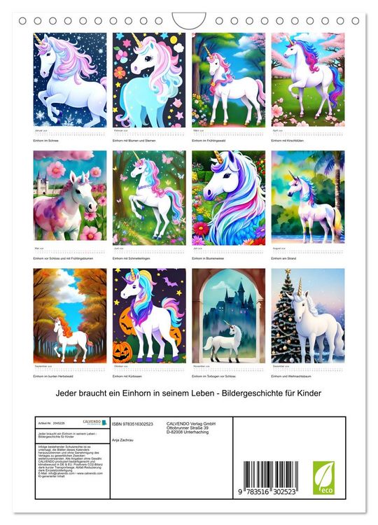 Produktbild: Jeder braucht ein Einhorn in seinem Leben - Bildergeschichte f&uuml;r Kinder (Wandkalender 2026 DIN A4 hoch), CALVENDO Monatskalender
