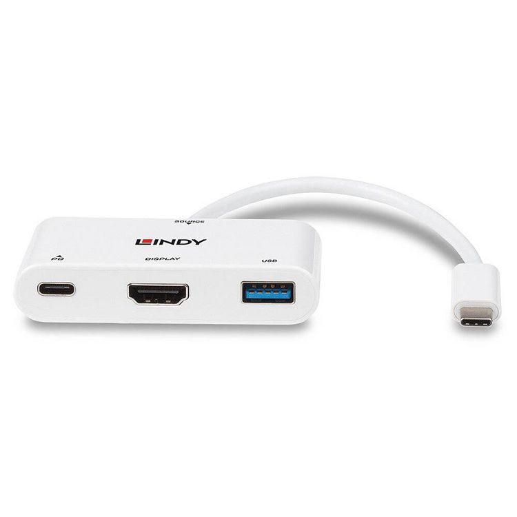 Produktbild: LINDY USB-C&reg; Adapter [1x USB-C&reg; Stecker - 1x HDMI-Buchse, USB 3.2 Gen 1 Buchse A (USB 3.0)] 43340 0.18 m