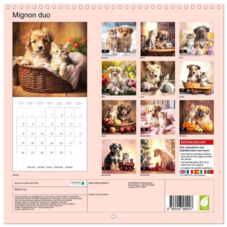 Produktbild: Mignon duo (Calendrier mural carr&eacute; 2026 30x30 cm) Calendrier double avec une page pour vos prises de notes