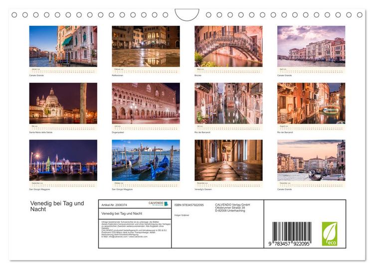 Produktbild: Venedig bei Tag und Nacht (Wandkalender 2026 DIN A4 quer), CALVENDO Monatskalender