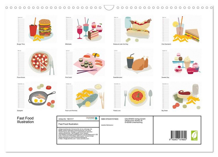 Produktbild: Fast Food Illustration (Wandkalender 2026 DIN A3 quer), CALVENDO Monatskalender