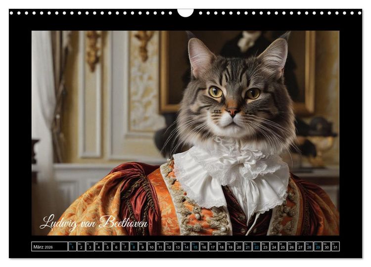 Produktbild: Katzen der Ber&uuml;hmtheiten - Ein Jahr voller ikonischer Schnurrhaare (Wandkalender 2026 DIN A3 quer), CALVENDO Monatskalender