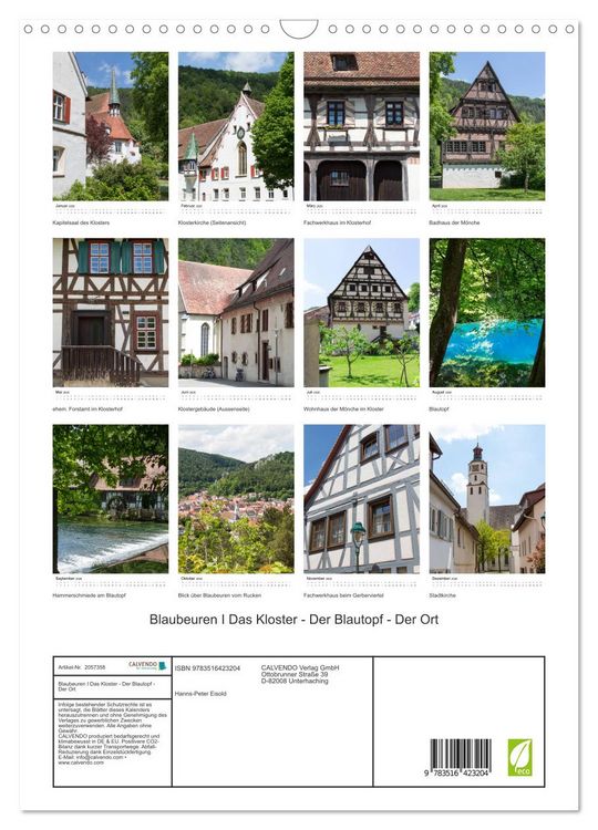 Produktbild: Blaubeuren I Das Kloster - Der Blautopf - Der Ort (Wandkalender 2026 DIN A3 hoch), CALVENDO Monatskalender