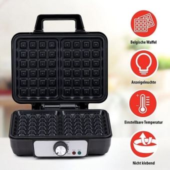 Produktbild: ALPINA Waffeleisen, 1000 Watt, Scharz-Silber