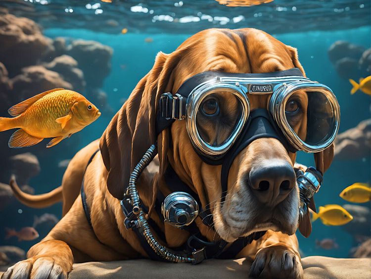 Produktbild: CALVENDO Puzzle Bluthund Pluto mit Schwimmbrille beim Tauchen | 1000 Teile Lege-Gr&ouml;&szlig;e 64x48cm Foto-Puzzle f&uuml;r gl&uuml;ckliche Stunden