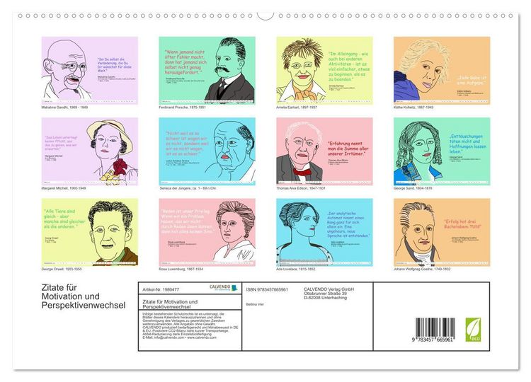 Produktbild: Zitate f&uuml;r Motivation und Perspektivenwechsel (hochwertiger Premium Wandkalender 2026 DIN A2 quer), Kunstdruck in Hochglanz