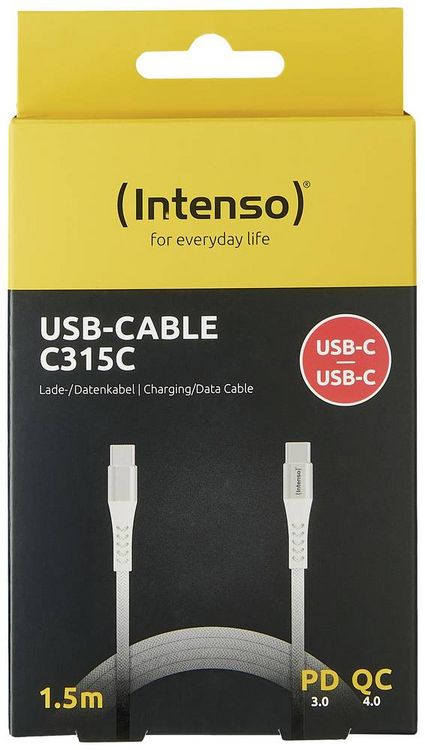 Produktbild: Intenso USB-Kabel USB 2.0 USB-C&reg; Stecker, USB-C&reg; Stecker 1.50 m Wei&szlig; Stoff-Ummantelung 7901002