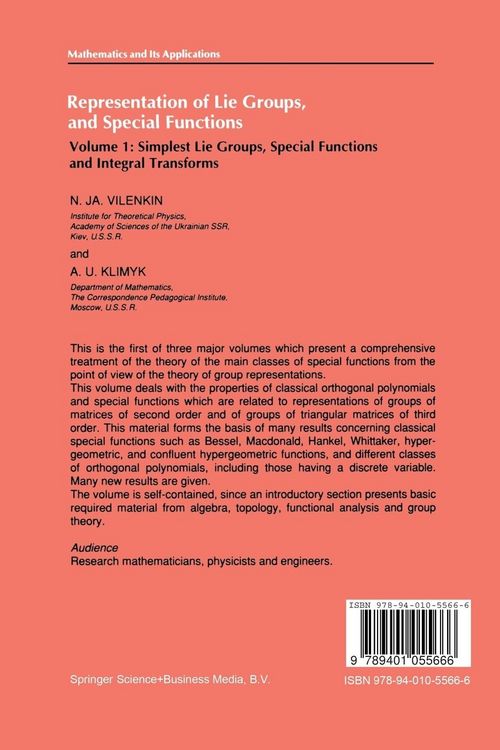 Produktbild: Representation of Lie Groups and Special Functions