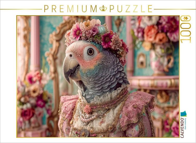 Produktbild: CALVENDO Puzzle K&ouml;niglicher Papagei mit Blumenkrone | 1000 Teile Lege-Gr&ouml;&szlig;e 64x48cm Foto-Puzzle f&uuml;r gl&uuml;ckliche Stunden