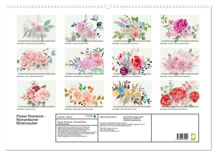 Produktbild: Flower Romance - Romantischer Bl&uuml;tenzauber (Wandkalender 2026 DIN A2 quer), CALVENDO Monatskalender
