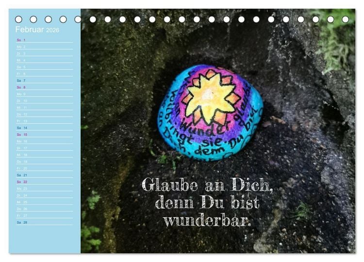Produktbild: Achtsamkeitssteine - Inspirationen & Mutmacher-Spr&uuml;che f&uuml;r Dich (Tischkalender 2026 DIN A5 quer), CALVENDO Monatskalender