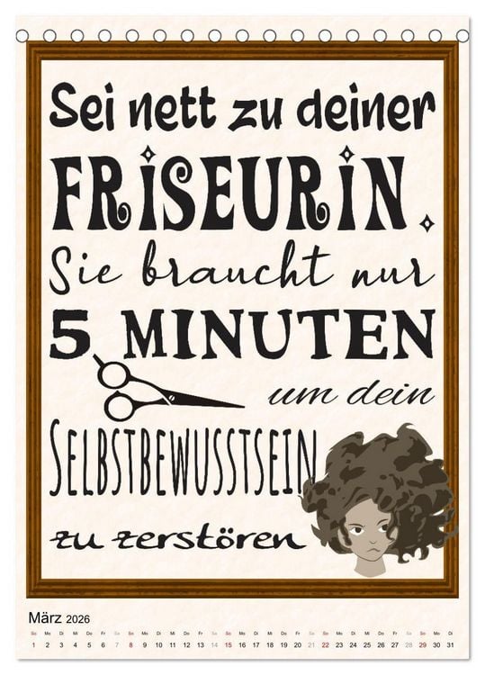 Produktbild: Friseur-Spr&uuml;che (Tischkalender 2026 DIN A5 hoch), CALVENDO Monatskalender