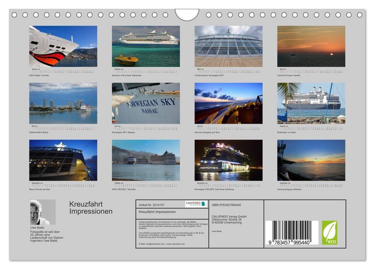 Produktbild: Kreuzfahrt Impressionen (Wandkalender 2026 DIN A4 quer), CALVENDO Monatskalender