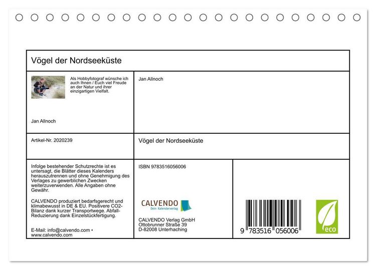 Produktbild: V&ouml;gel der Nordseek&uuml;ste (Tischkalender 2026 DIN A5 quer), CALVENDO Monatskalender
