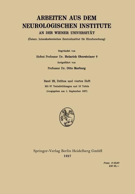 Produktbild: Arbeiten aus dem Neurologischen Institute an der Wiener Universit&auml;t