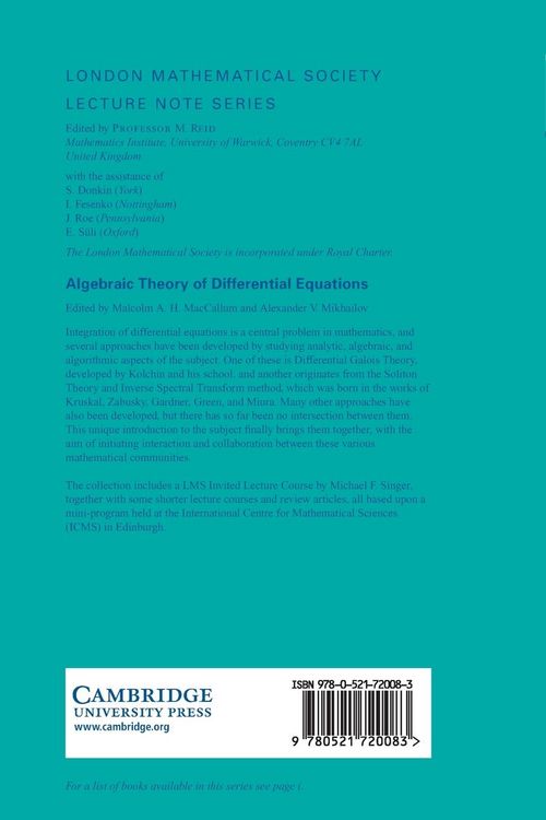 Produktbild: Algebraic Theory of Differential Equations