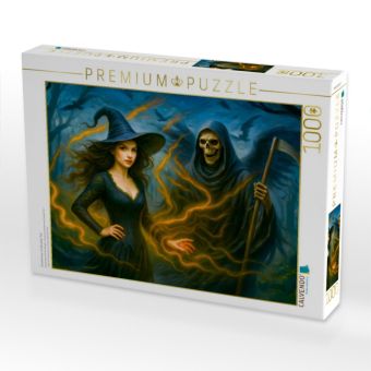 Produktbild: CALVENDO Puzzle Kr&auml;uterhexe mit Gevatter Tod | 1000 Teile Lege-Gr&ouml;&szlig;e 64x48cm Foto-Puzzle f&uuml;r gl&uuml;ckliche Stunden