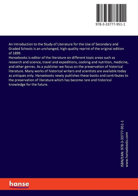 Produktbild: An Introduction to the Study of Literature for the Use of Secondary and Graded Schools