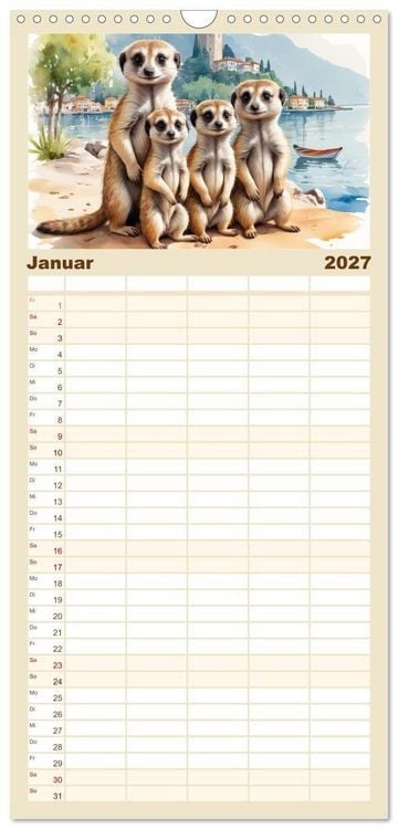 Produktbild: Familienplaner 2027 - Erdm&auml;nnchen in Italien mit 5 Spalten (Wandkalender, 21 x 45 cm) CALVENDO