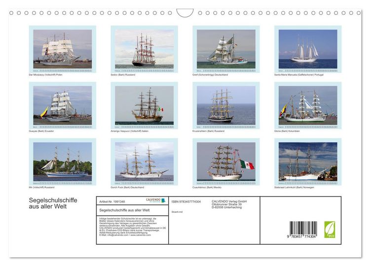 Produktbild: Segelschulschiffe aus aller Welt (Wandkalender 2026 DIN A3 quer), CALVENDO Monatskalender