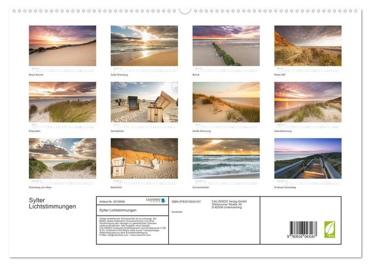 Produktbild: Sylter Lichtstimmungen (hochwertiger Premium Wandkalender 2026 DIN A2 quer), Kunstdruck in Hochglanz