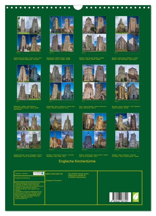 Produktbild: Englische Kirchent&uuml;rme (Wandkalender 2026 DIN A3 hoch), CALVENDO Monatskalender