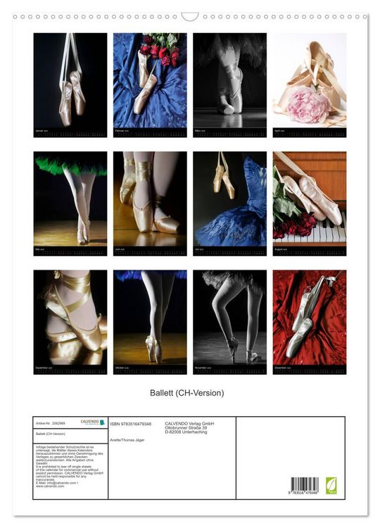 Produktbild: Ballett (CH-Version) (Wandkalender 2026 DIN A2 hoch), CALVENDO Monatskalender