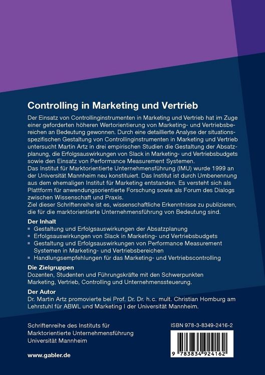 Produktbild: Controlling in Marketing und Vertrieb