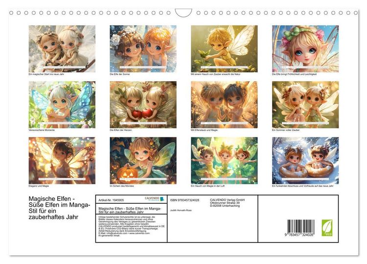 Produktbild: Magische Elfen - S&uuml;&szlig;e Elfen im Manga-Stil f&uuml;r ein zauberhaftes Jahr (Wandkalender 2026 DIN A3 quer), CALVENDO Monatskalender