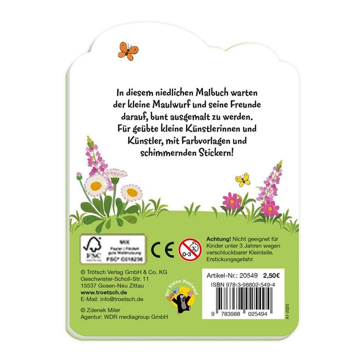 Produktbild: TR&Ouml;TSCH - Der kleine Maulwurf Mini-Malbuch mit Glitzerstickern Malbuch mit Stickern | Ab 3 Jahren