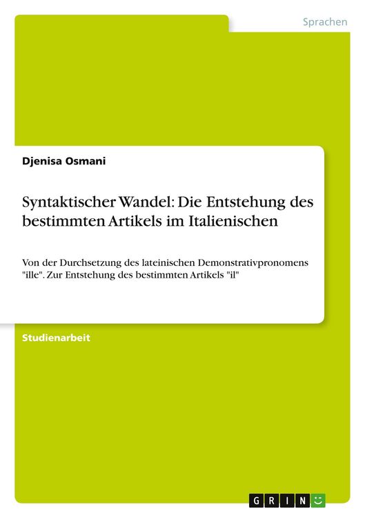 Produktbild: Syntaktischer Wandel: Die Entstehung des bestimmten Artikels im Italienischen