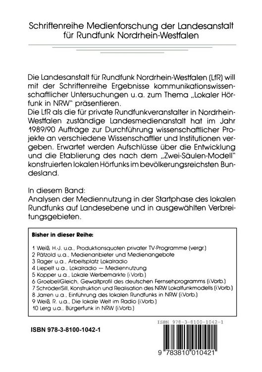 Produktbild: Lokalradio in Nordrhein-Westfalen &mdash; Analysen zur Mediennutzung