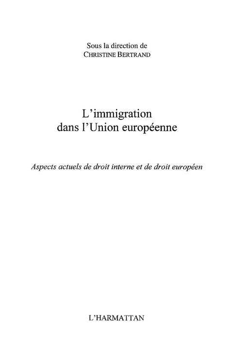 Produktbild: L'immigration dans l'union europeenne -