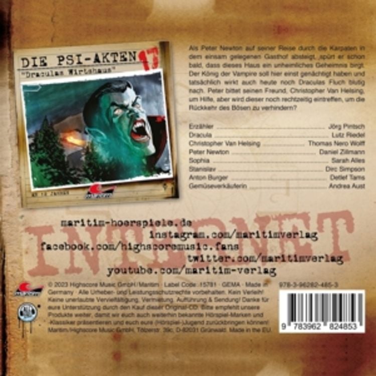Produktbild: Die PSI-Akten - Draculas Wirtshaus,1 Audio-CD