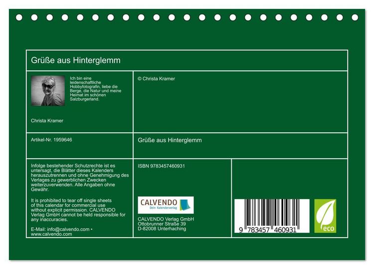 Produktbild: Gr&uuml;&szlig;e aus Hinterglemm (Tischkalender 2026 DIN A5 quer), CALVENDO Monatskalender