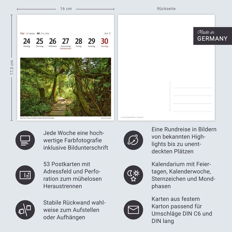 Produktbild: Kanada Sehnsuchtskalender 2027 - Wochenkalender mit 53 Postkarten