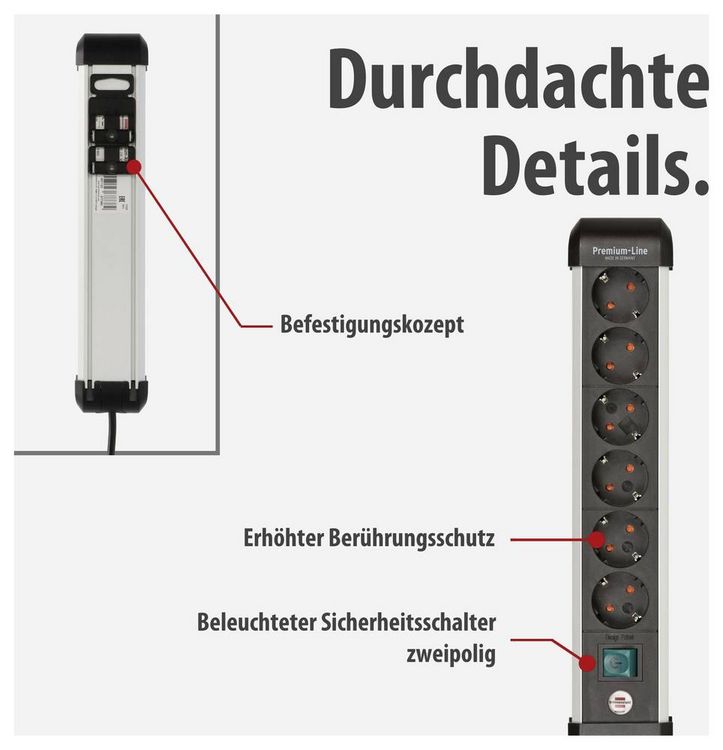 Produktbild: Brennenstuhl 1391030600 Steckdosenleiste mit Schalter Silber, Schwarz Schutzkontakt 1St.
