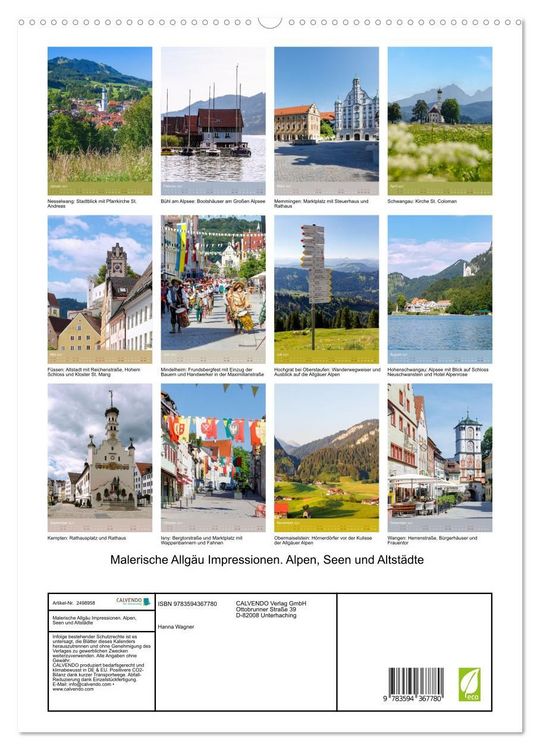 Produktbild: Malerische Allg&auml;u Impressionen. Alpen, Seen und Altst&auml;dte (hochwertiger Premium Wandkalender 2027 DIN A2 hoch), Kunstdruck in Hochglanz
