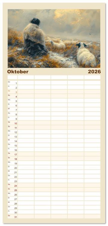 Produktbild: Familienplaner 2026 - Bei den Schafen - Malerische Reise mit 5 Spalten (Wandkalender, 21 x 45 cm) CALVENDO