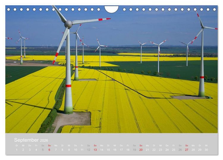Produktbild: Windkraftanlagen aus der Luft fotografiert (Wandkalender 2026 DIN A4 quer), CALVENDO Monatskalender