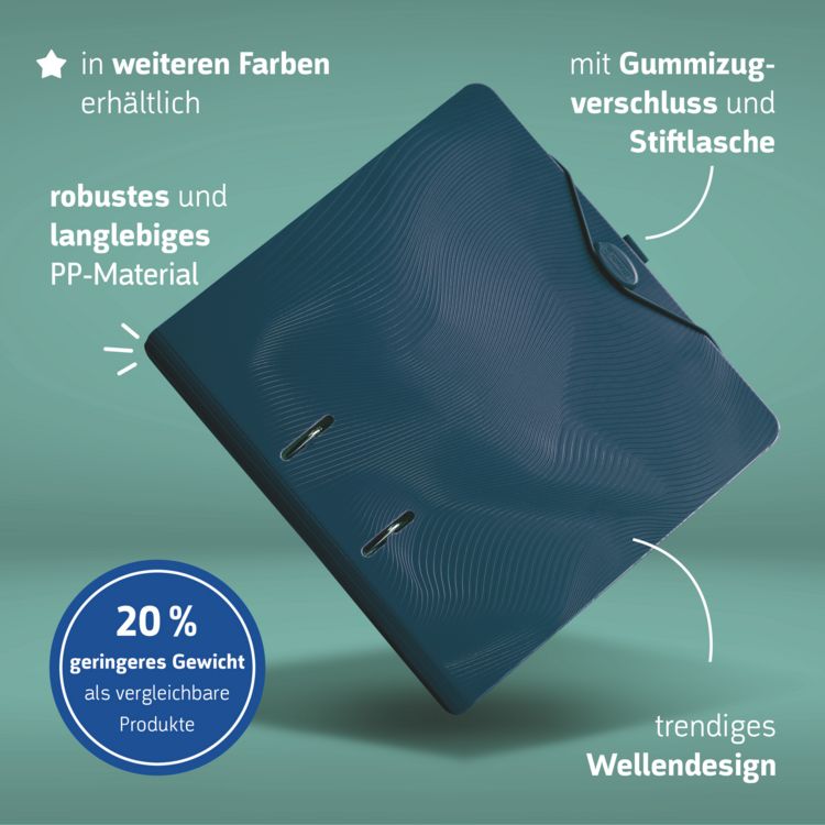 Produktbild: Brunnen Ordner &bdquo;WAVE&ldquo; Colour Code &brvbar; A4, 70 mm, Hebelmechanik mit gummiertem Griff, denim