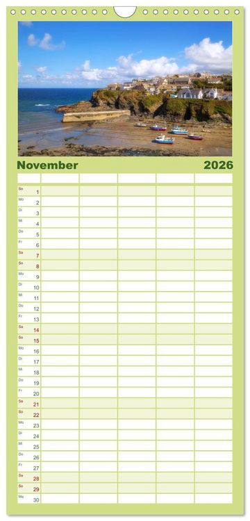 Produktbild: Familienplaner 2026 - Cornwall mit 5 Spalten (Wandkalender, 21 x 45 cm) CALVENDO