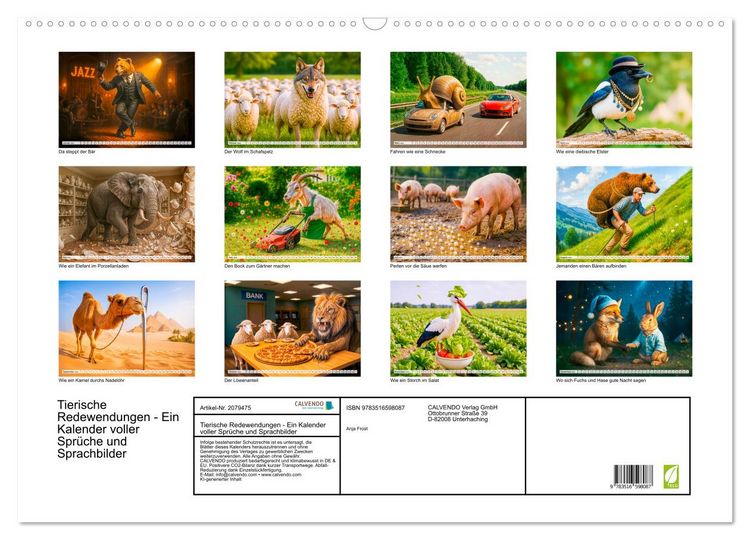 Produktbild: Tierische Redewendungen - Ein Kalender voller Spr&uuml;che und Sprachbilder (Wandkalender 2026 DIN A2 quer), CALVENDO Monatskalender