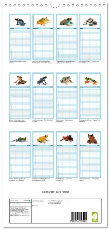 Produktbild: Familienplaner 2027 - Farbenpracht der Fr&ouml;sche mit 5 Spalten (Wandkalender, 21 x 45 cm) CALVENDO