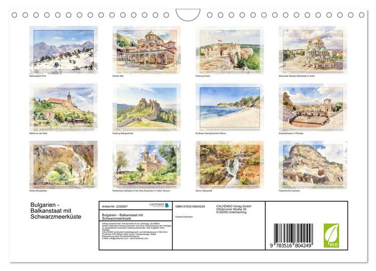 Produktbild: Bulgarien - Balkanstaat mit Schwarzmeerk&uuml;ste (Wandkalender 2027 DIN A4 quer), CALVENDO Monatskalender