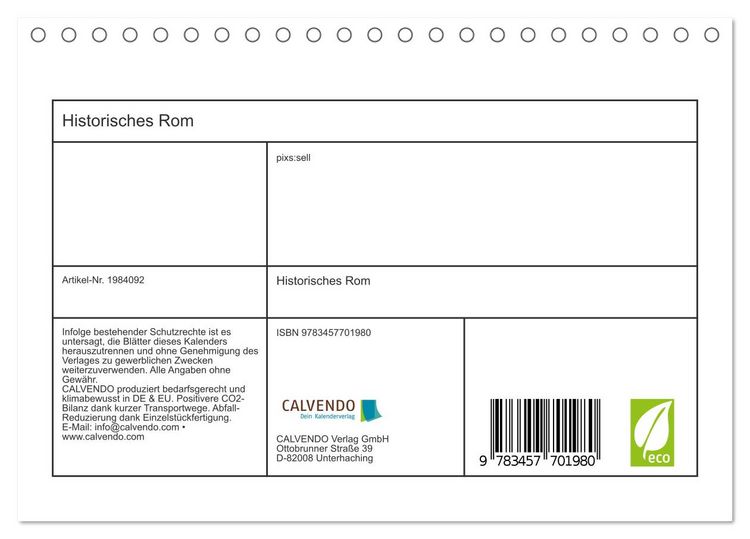 Produktbild: Historisches Rom (Tischkalender 2026 DIN A5 quer), CALVENDO Monatskalender
