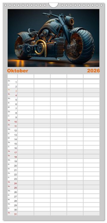Produktbild: Familienplaner 2026 - Motorrad illusionen mit 5 Spalten (Wandkalender, 21 x 45 cm) CALVENDO