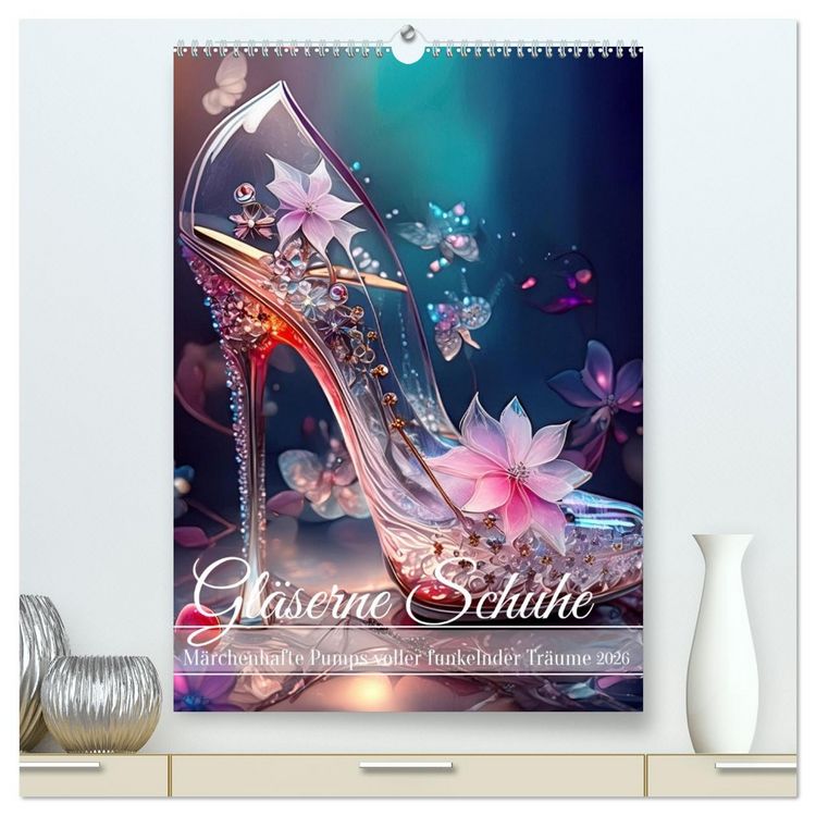 Produktbild: Gl&auml;serne Schuhe - M&auml;rchenhafte Pumps voller funkelnder Tr&auml;ume (hochwertiger Premium Wandkalender 2026 DIN A2 hoch), Kunstdruck in Hochglanz